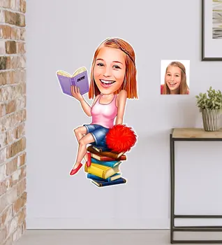 

Personalized Women 'S Student Caricature Of Wall Sticker (50x70cm) home Office Fun Picture Big-Headed Table Multicolor