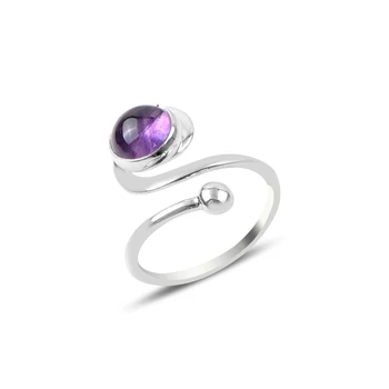 

KUTAYDAN Amethyst Cubic Zirconia Adjustable Tall Ring 925 Sterling Silver