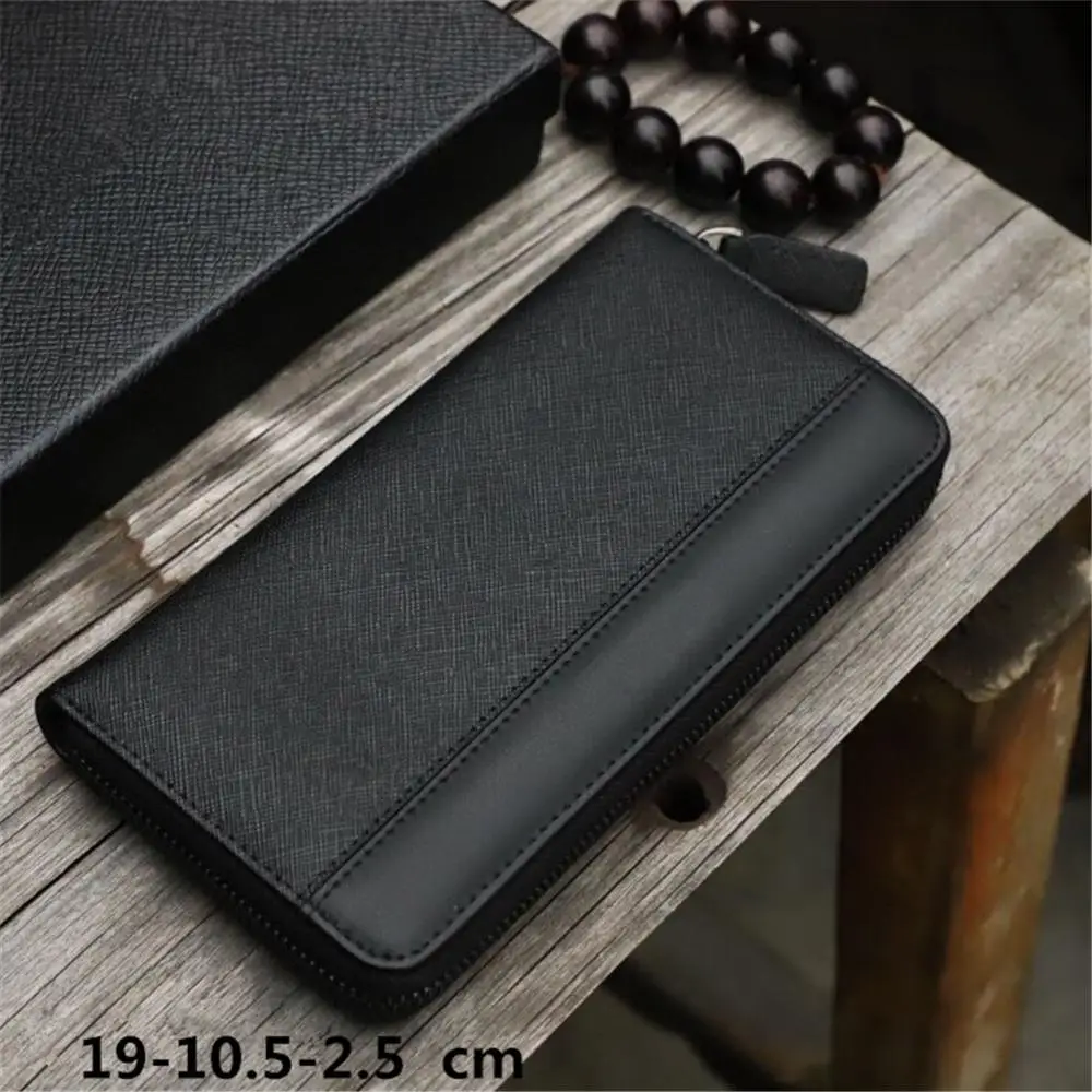 

Luxury Men's Business Leather Zipper Solid Color Long Coin Storage Wallet