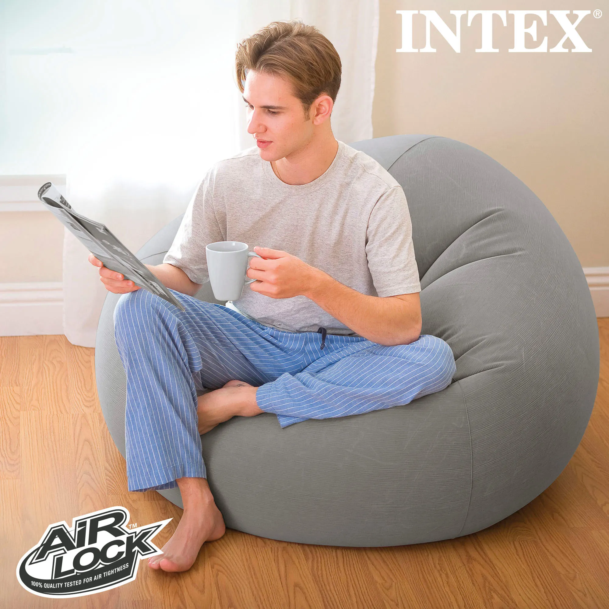 Sillón hinchable Intex beanless 107x104x69 cm - gris, Sillón INTEX, Sillon inflable, Mueble inflable, Puff hinchable, Puff inflable, Sillones