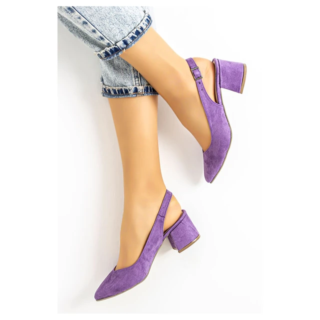 ZEPHYR STRAPPY MID HIGH BLOCK HEELS PEEP TOE IN LILAC SUEDE – Where's That  From UK