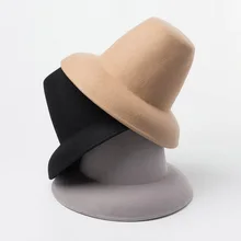 Новинка, Классическая теплая зимняя шапка унисекс с широкими полями, Ретро стиль, высокий верх, конусная шерстяная фетровая шляпа, для шоу на сцене, для женщин и мужчин, Mack Lux Fedora Hat