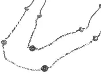 

Long silver necklace with forced chain and with 18 zirconia