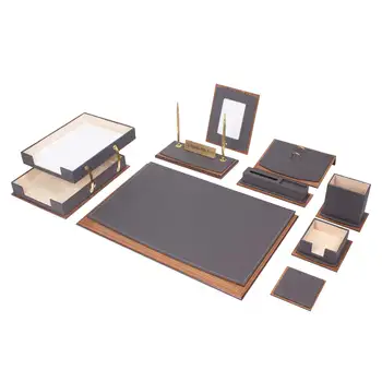 

Star Lux Leather Desk Set 12 Accessories Gray leather