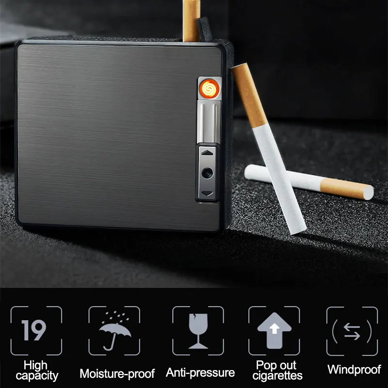 Чехол для сигареты 2 в 1 USB зарядка зеркальная Зажигалка курения металлический