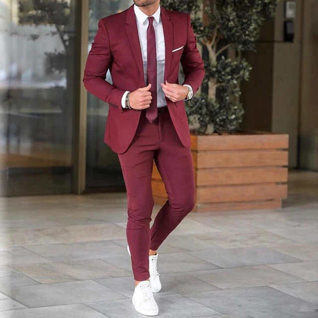 Burgundy Slim Fit Burgundy Suit For Groom For Men Classy Two Piece