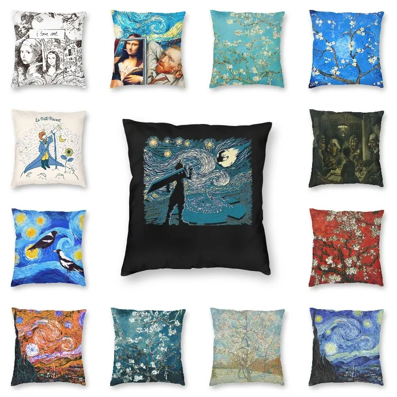 

Luxury Starry Fantasy Van Gogh Final Fantasy Cushion Cover 45x45 Velvet Pillow Case for Car Square Pillowcase Bedroom Decoration