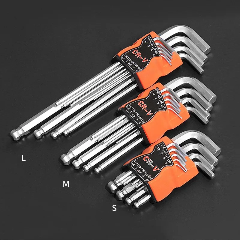 

9Pcs Wrench L Shape Allen Key Set Torx Hex Screwdriver Ball-Head Universal Spanner Double End Wrench Set Repair Tool Hex Wrench