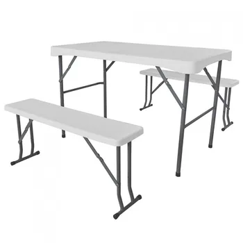 

113cm folding table set with 2 95cm benches for Camping White GH91