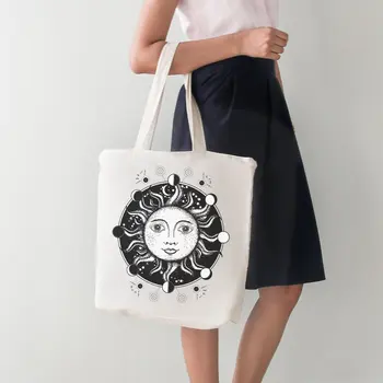 

Angemiel Bag Sun and Moon Phases Themed Cloth Shopping Beach Bag