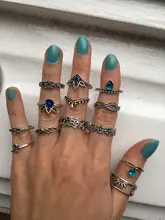 Tocona 13 unids/set Bohemia Color de plata antiguo corona unicornio con flores tallado anillos de nudillo anillos para la joyería de las mujeres 4841