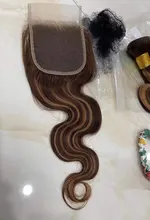 Ali Coco-mechones de pelo brasileño con degradado, extensiones de cabello humano Remy de color resaltado con cierre, P4/30