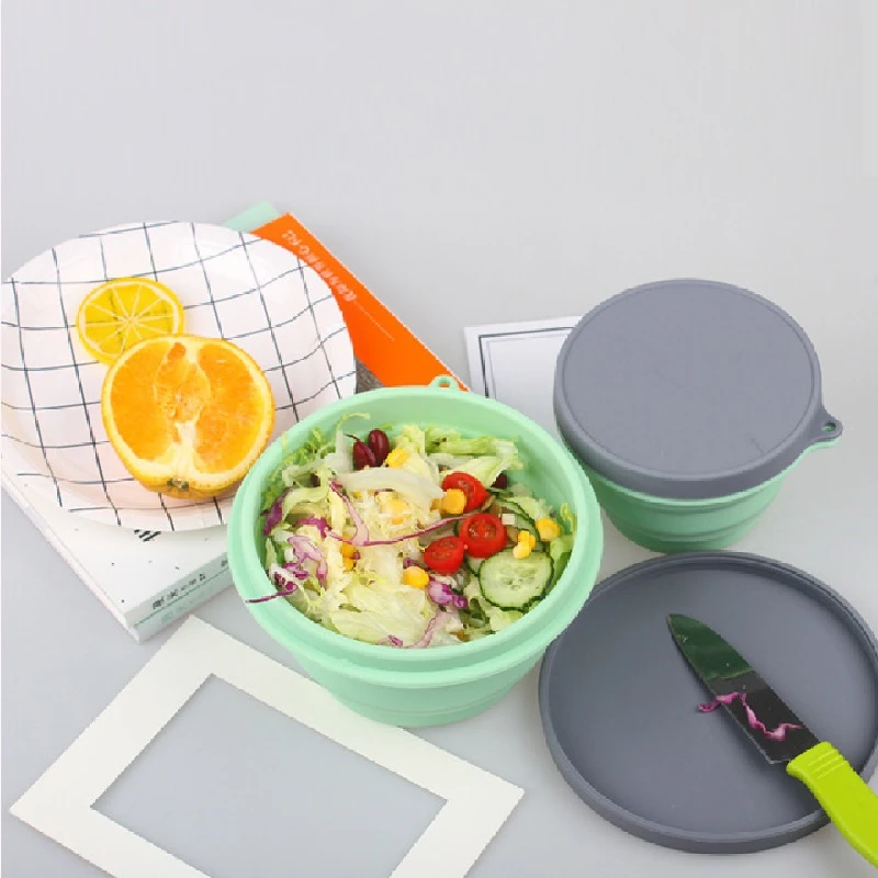 Складной силиконовый складной круглый Bento Box Портативный Ланч бокс для еды