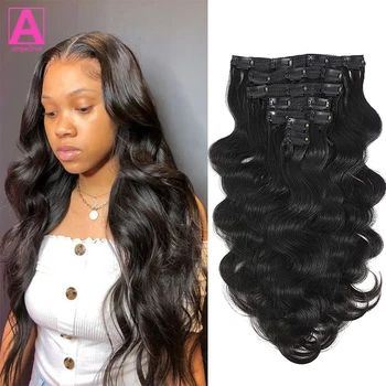 Clip per onda del corpo nelle estensioni dei capelli umani 120 g/set Clip nell'estensione Clip brasiliana a testa piena sull'estensione dei capelli per le donne