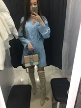 Mini Dress Short V-Neck A-Line Long-Sleeve Office Casual-Button Sexy Elegant Women Solid