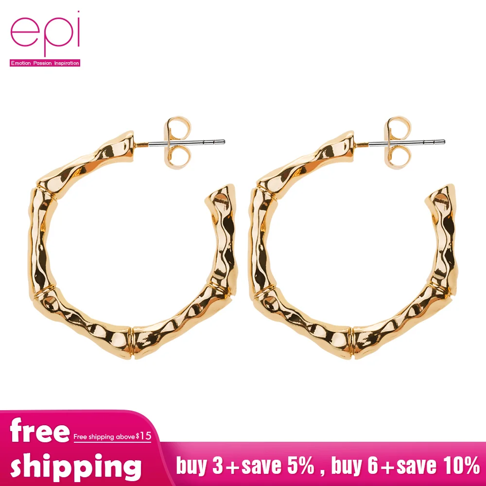 EPI Fashion Punk Style Big Metal Great Wall Hoop Earrings For Women Jewelry Gold Color Multi Size Pendientes Wedding Gift | Украшения и