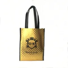 500 шт./лот Роскошная золотая металлическая ламинированная Нетканая тканевая сумка-шоппер сумка с толстой ручкой для подарка на свадьбу