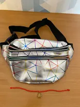 AIREEBAY-riñonera holográfica plateada para mujer, bolso con cinturón, color negro, con formas geométricas, para pecho y teléfono