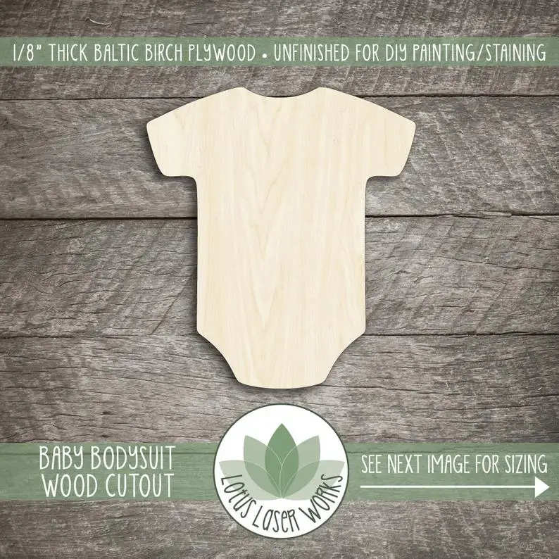 

Baby Bodysuit Wood Cutout, Wooden Baby Bodysuit Shape, Blank Wood Shapes, Baby Shower Decoration
