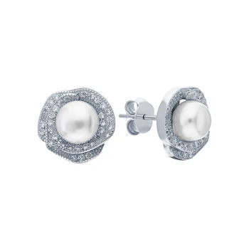 

Silver earrings with cubic zirconia and pearls imitation sunlight sample 925