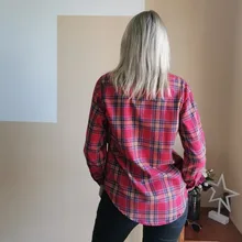 Plaid Shirt Tops Long-Sleeve Office Women Coat Loose Ladies Karsany And