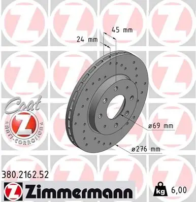 Диск торм MITS GALANT 06.01- F ZIMMERMANN 380.2162.52