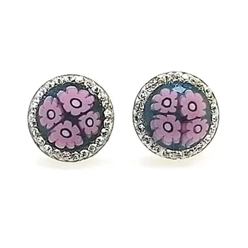 

Sterling silver earrings 925m 10mm murano daisies pink [AB2479]