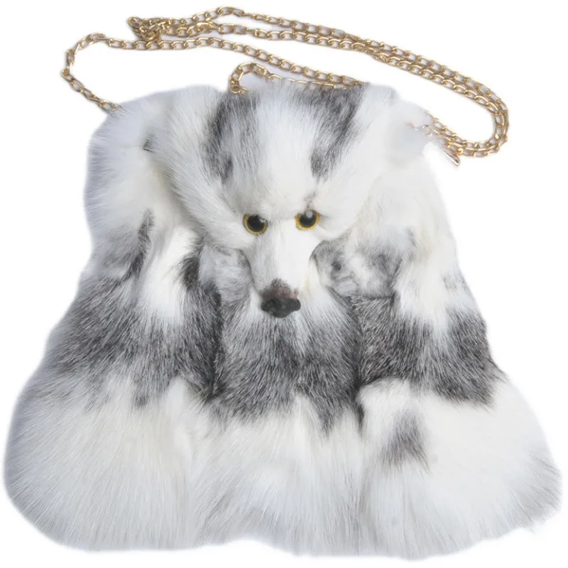 Fox Fur Ladies One-Shoulder Messenger Bag,Luxury Designer Soft Plush Bag,Ladies Mini Mobile Phone Bag,Ladies Messenger Bag