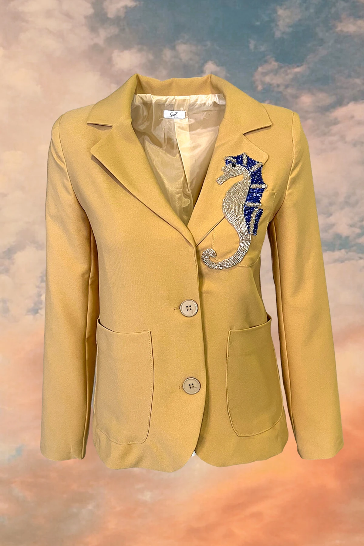 2022 Fashion Handmade Seahorse Figured Embroided Blazer Women Camel Jacket