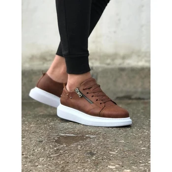 

Knack High Outsole Lace-Up Zipper 555 Tan Brown Men Shoes 2021 Fashion Comfortable Casual White Sole Leather Summer Spring Run Walking Stylish High Quality