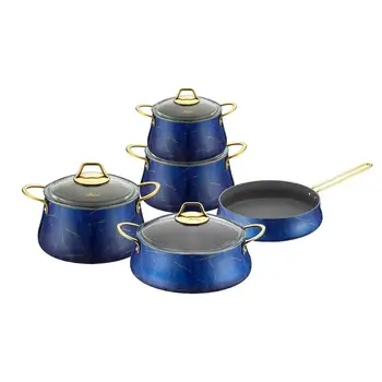 

Brioni Marble Blue 9pcs Non-Stick Cookware Sets, Casserole, Pots and Pan Sets