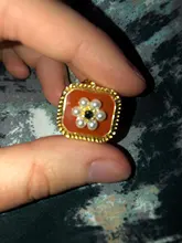 Black Zircon Gift-Accessories Opening-Ring Pearl-Flower Women Jewelry Palace-Style Vintage Fashion