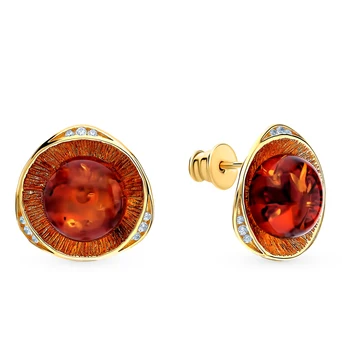 

Silver earrings with cubic zirconia and amber sunlight sample 925 test