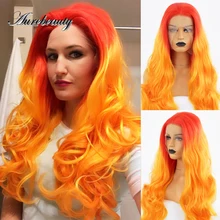 

Deep Body Wave Transparent Lace Frontal Wig Orange Ginger Red Glueless Ombre Curly Colored Front Wigs Cosplay Synthetic Hair