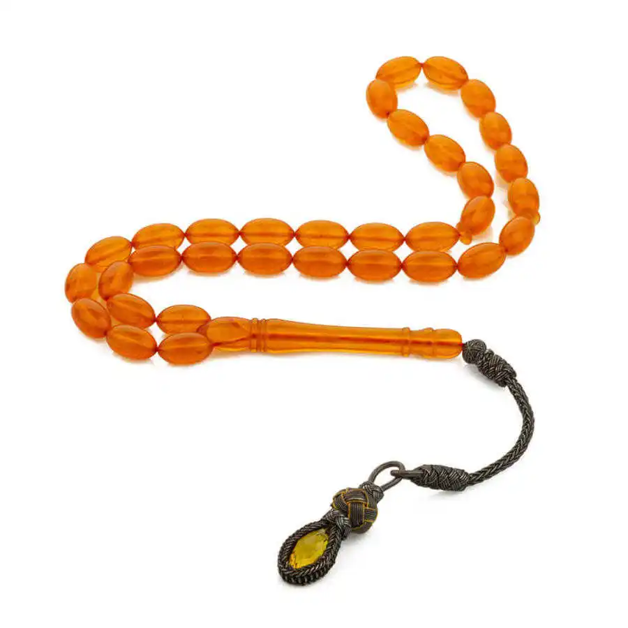 Ячменный порезанный оранжевый вакалит четки (Tasbih) с 925 пробы серебряной кисточкой