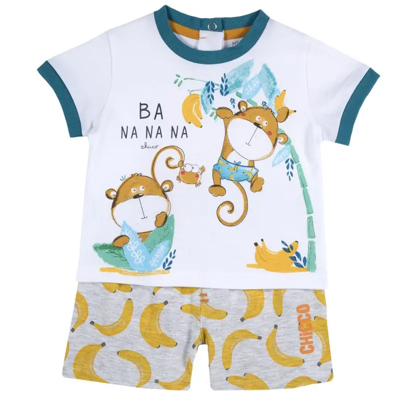 Set T shirt and shorts Chicco, size 080, Print Monkey (white and gray) 18 5 dark gray and light gray and white and transparent holographic rear projection film