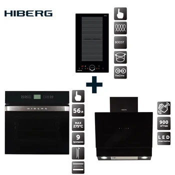 Cheap Set: Induction Hob HIBERG I-MS 3029 B + Electric Oven HIBERG VM 6495 B + Fireplace HoodHIBERG VM 6090 B