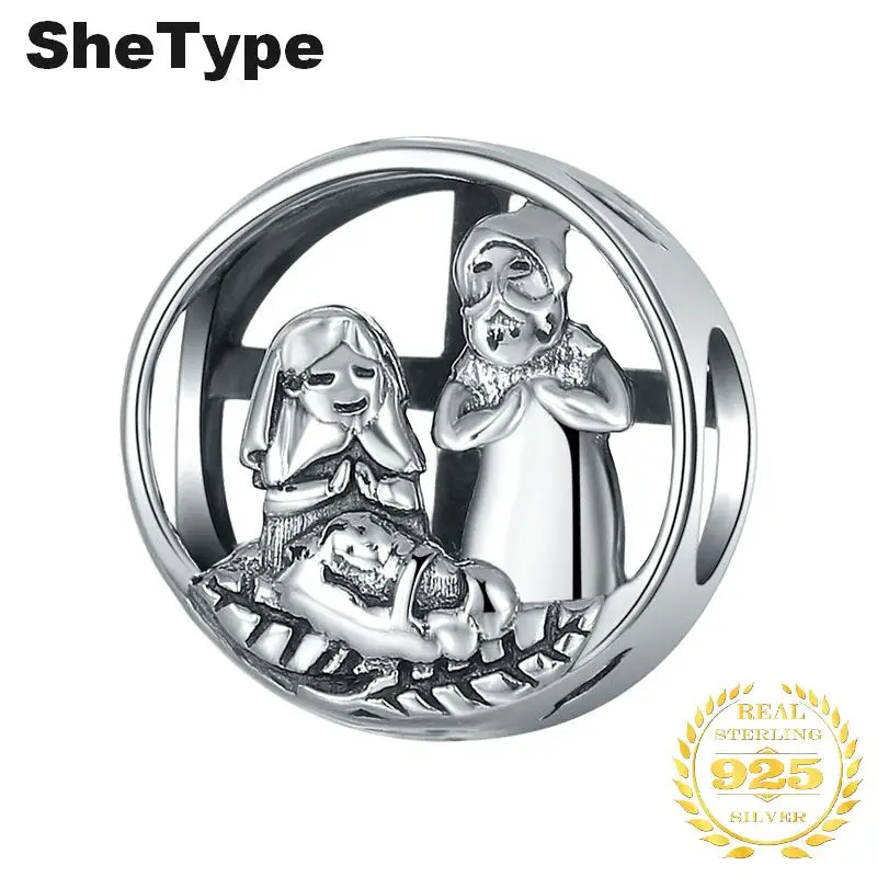 

SheType Catholic Cross 1.6g Charm Silver 925 Sterling Silver European Patterns Style Charms Jewelry DIY 2019