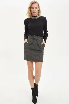 

DeFacto Woman Woven Skirt Women Winter Knitted Skirts Women's Casual Grey Skirt Bottoms Women's Mini Skirt-N6066AZ19WN