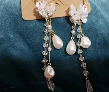 Grace Jun alta calidad de diamantes de imitación Clip de perla simulada en pendientes sin Piercing para las mujeres Weddng de lujo Clip de oreja