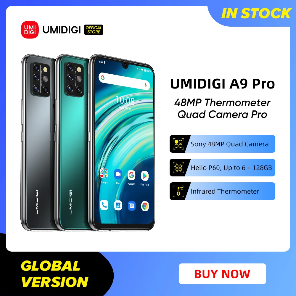 UMIDIGI A9 Pro SmartPhone Unlocked 32/48MP Quad Camera 24MP Selfie Camera 4GB 64GB/6GB 128GB Helio P60 6.3" FHD+ Global Version best poco mobile