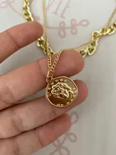 17KM-gargantilla Vintage multicapa con forma de moneda para mujer, collar, cadena gruesa, Color dorado y plateado, retrato de moda, joyería