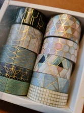 Juego de 10 unidades de cinta Washi negra y dorada, cinta adhesiva Vintage con diseño de galaxia, cinta adhesiva decorativa, pegatina para álbumes de recortes, papelería y diarios