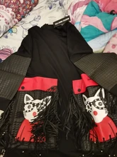 Black Dress Robe Fringes Long-Sleeve 3084 Midi Plus-Size Woman Winter Cute PU Cartoon