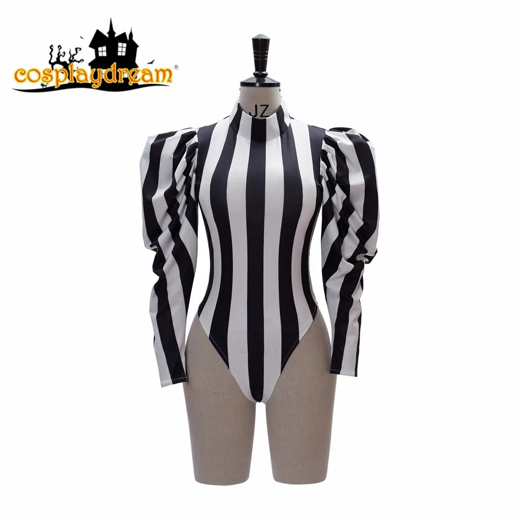 Miss Beetlejuice Costume Sexy dress Black and White Stripes Jumpsuit bodysuit Beetlejuice cosplay costume