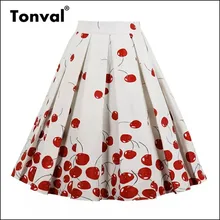 Midi Skirt Floral-Print Tonval Retro Vintage High-Waist Womens Plus-Size 4XL Summer Pleated