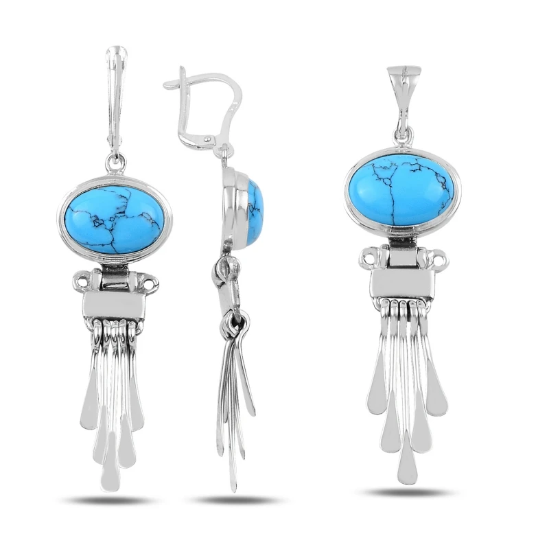 

Silver 925 Sterling Turquoise Stone Handwork Set