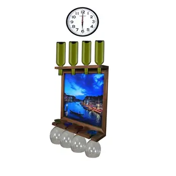

Wall Clock Wall Art Picture Wooden Wine Rack Bottle Organizer Holders Beer Whiskey Bottle Bar Home Party Kitchen Salon Accessory