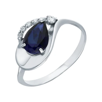 

Silver ring with cubic zirconia and Sapphire synthetic sunlight sample 925