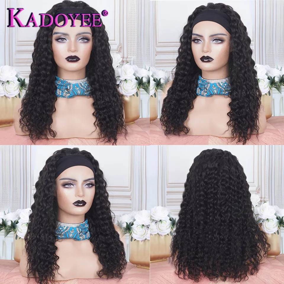 Curly Hair Headband Wig Human Hair Super Easy Half Wig Brazilian Remy Hair Headband Wigs Full Machine Made Wigs 180% For Women-02